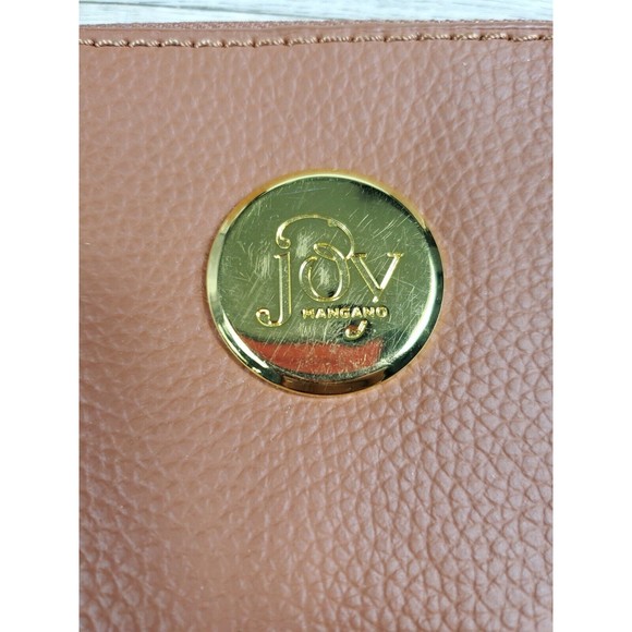 Joy Mangano Leather Wristlet Brown Pebbled Leather Striped Inside - Picture 3 of 8